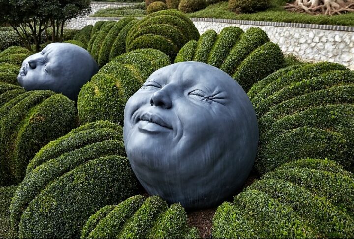 Jardins d’Etretat: sculptures de Samuel Salcedo, en résine polyester et poudre d’aluminium. Jardins d'Etretat: sculptures de Samuel Salcedo, en résine polyester et poudre d’aluminium.